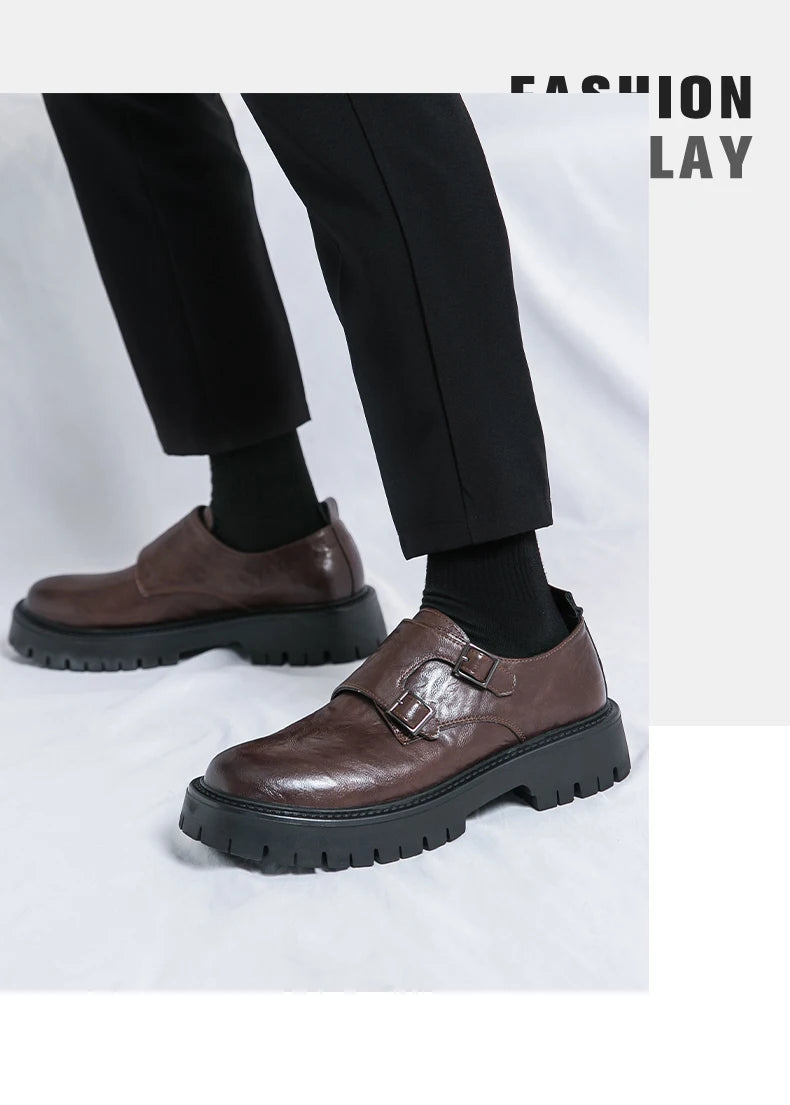 Derby Grasp Leder British Platform Homme – Schnalle Casual High & Low Lederschuhe