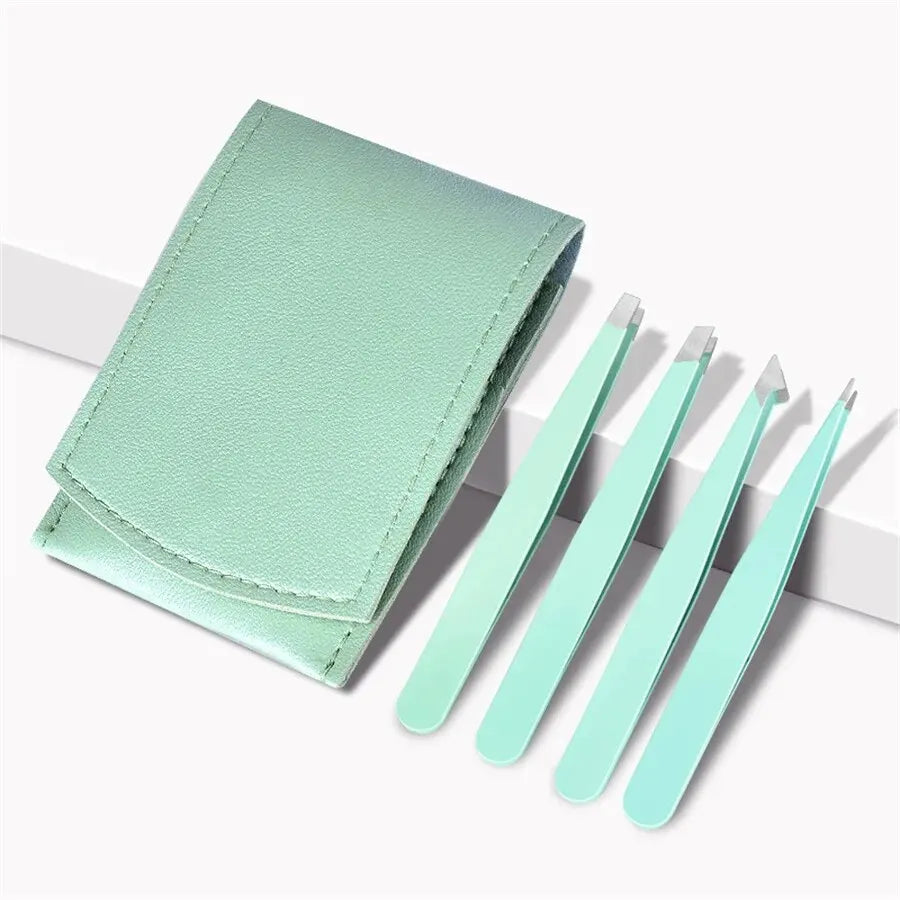 Kit 4 Pinces à Sourcils Inox Professionnelles – Bec Droit & Biaisé | Épilation Précise & Taille Sourcils | Outil Beauté Femme