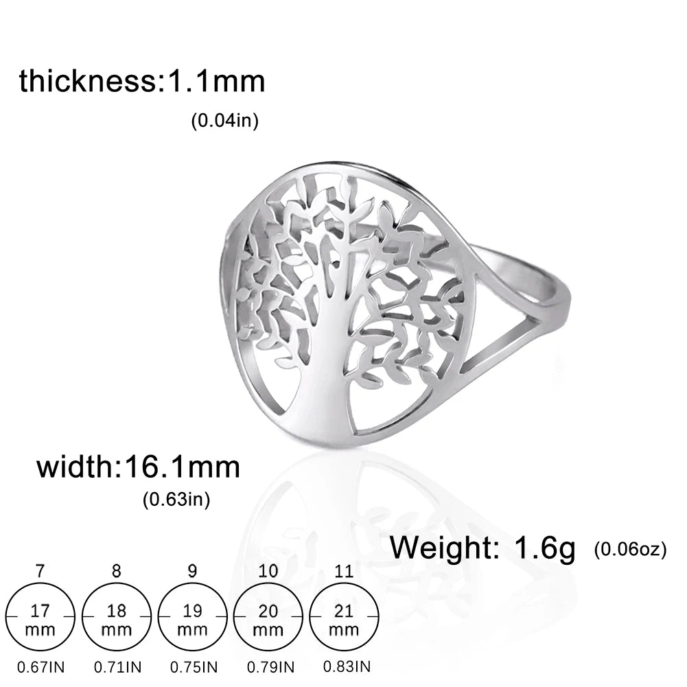 Bague Arbre de Vie Acier Inoxydable Argenté – Symbole Nature & Spiritualité | Bijou Unisexe Couple & Mariage | Cadeau Intemporel