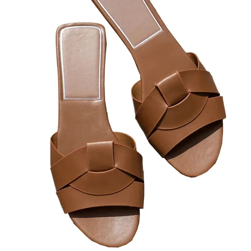 Mules Designer Couleur Unie Femme Été – Slippers Fashion Confortables Zapatos De Mujer