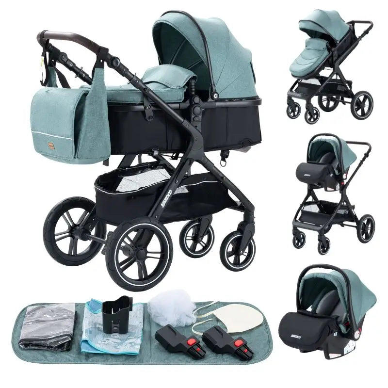 Poussette Bébé 3 en 1 Luxe Pliable Noire – Cadre Aluminium, Haute Vue, Nacelle & Siège | Voyage Nouveau-Né & Nourrisson