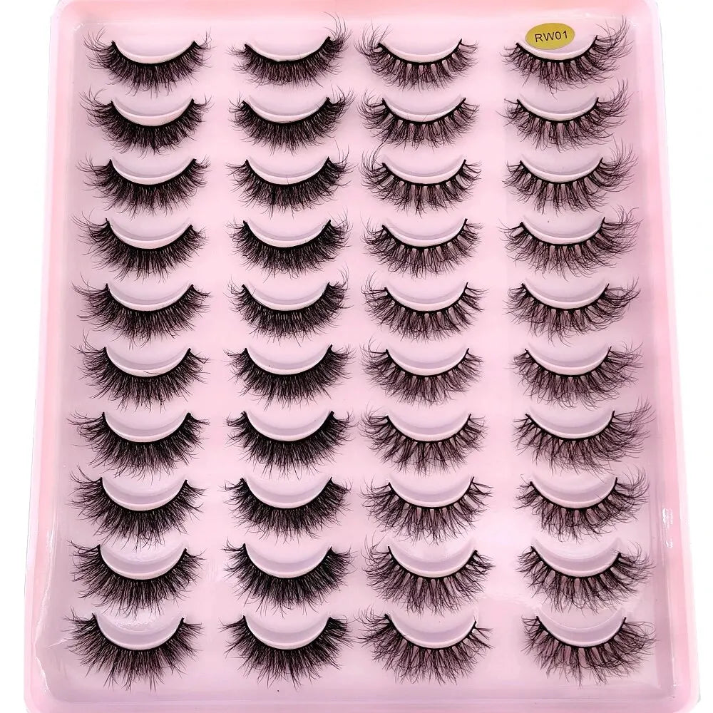 Lot 20 Paires Faux Cils Naturels 3D Vison – Extension Cils Longue Tenue | Maquillage Regard Envoûtant