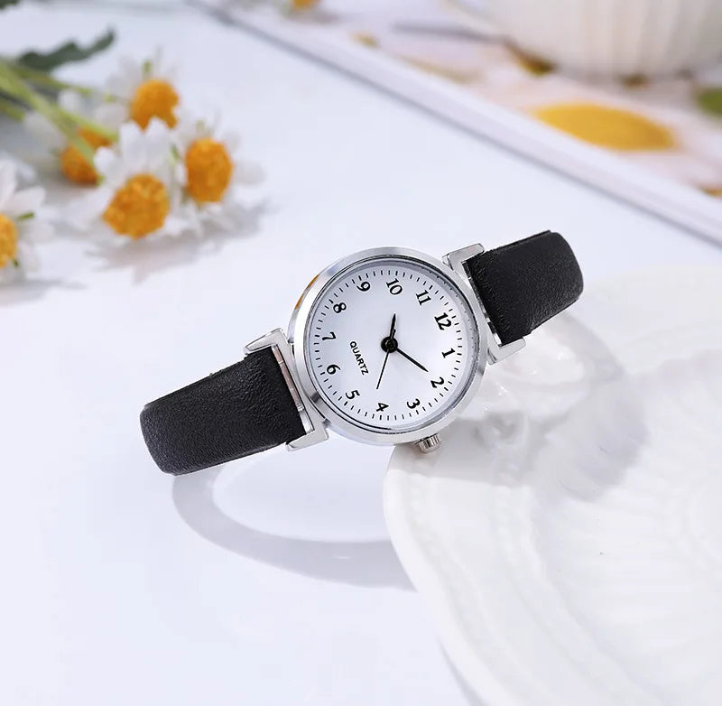 Montre Femme Simple Ronde Quartz Bracelet Cuir – Élégante Minimaliste Cadeau