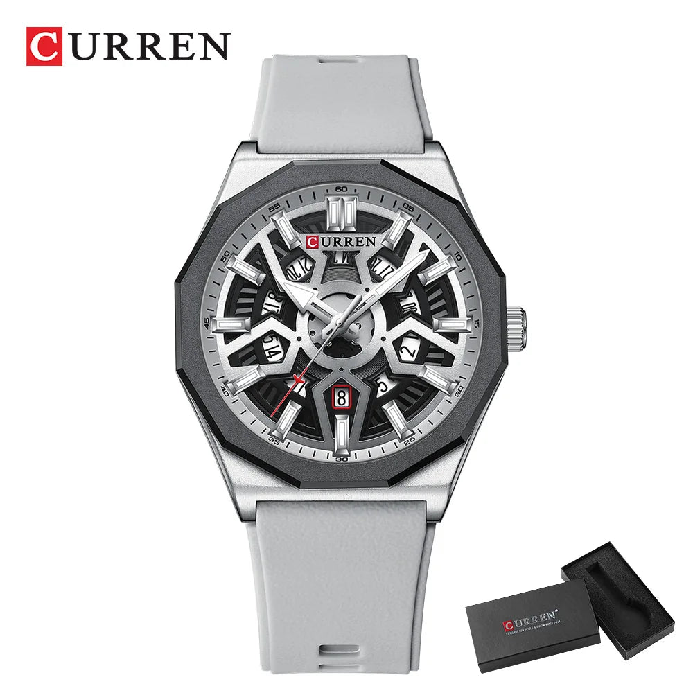 Montre Homme CURREN Design Créatif Quartz Silicone Lumineux Date – Fashion Sport Élégant