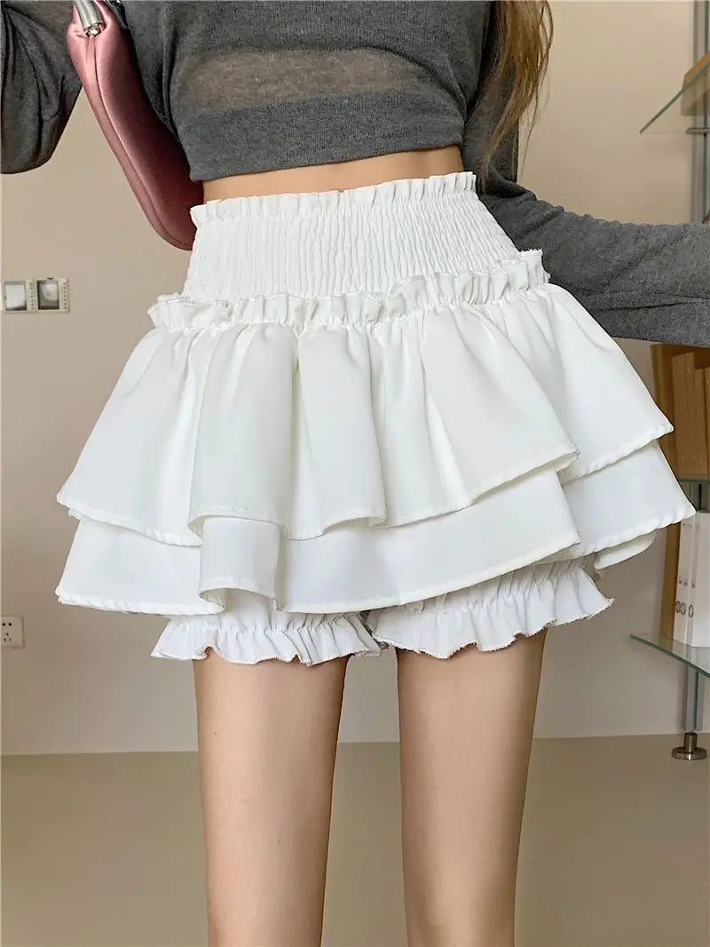 Mini Jupe Femme Balletcore Taille Haute Élastique Volantée Patchwork Lolita Style Coréen Kawaii Y2K – Jupe Courte Douce Sexy | Mode