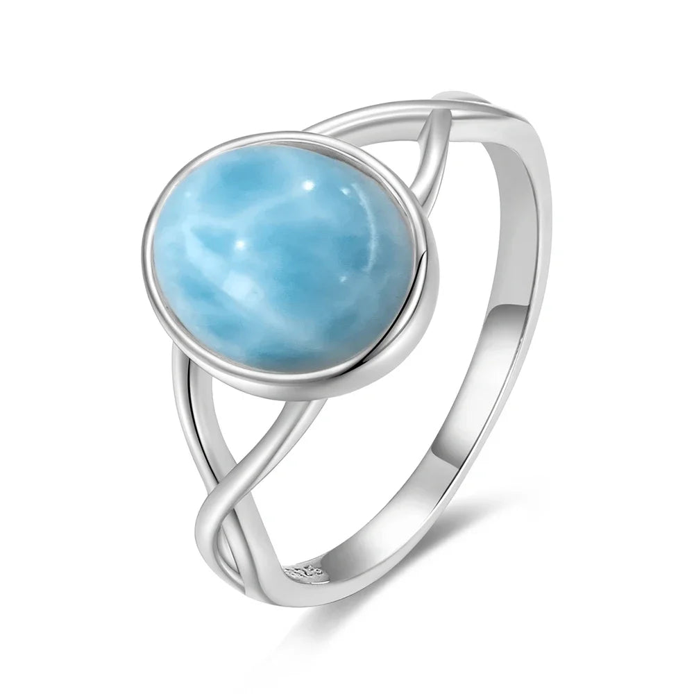 Bague Argent 925 Pierre Larimar Naturelle Vintage – Forme Fleur Ronde Bleu Ciel & Eau de Mer | Bijou Fin Unisexe Pierre Rare des Caraïbes & Cadeau Premium