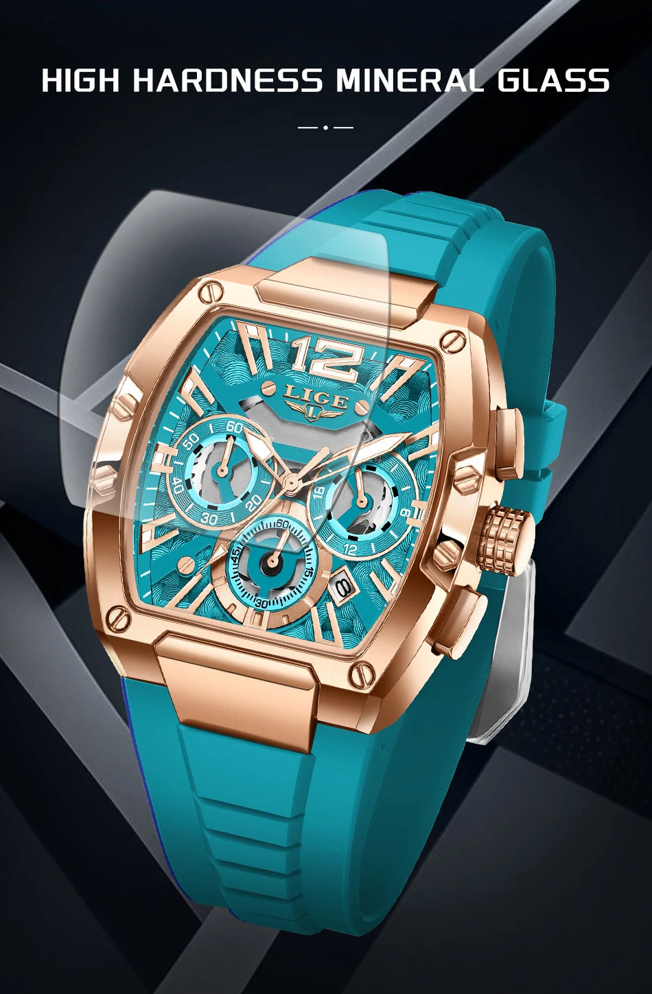 Montre Homme LIGE Sport Quartz Silicone Squelette Lumineux Calendrier – Étanche Outdoor Fashion