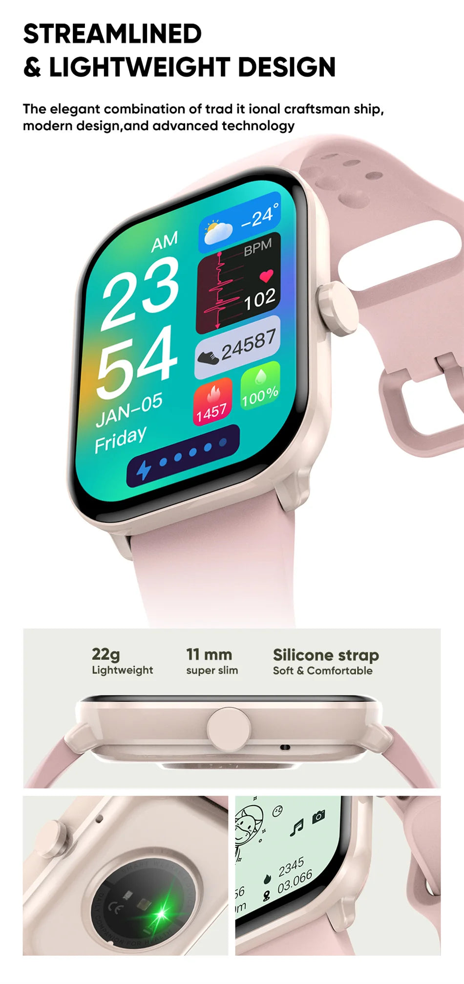 Montre Connectée Unisexe Écran AMOLED – GPS, Appels Bluetooth & Suivi Cardio | Étanche | Sport & Fitness | Android & iOS