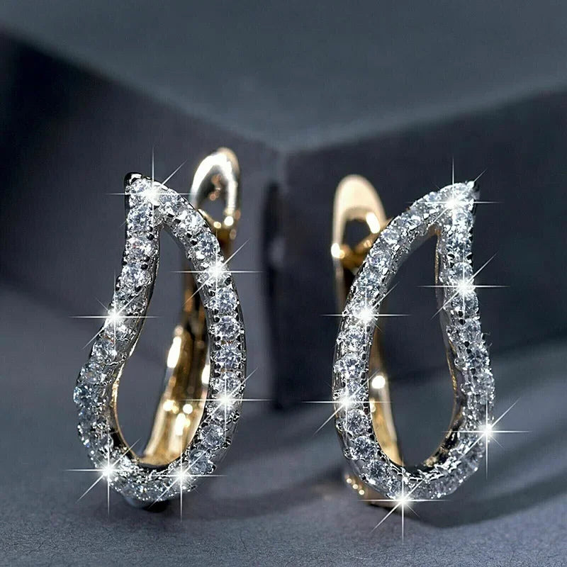 Créoles Luxe Pavées Zircon Couleur Or — Boucles d'Oreilles Femme Élégantes