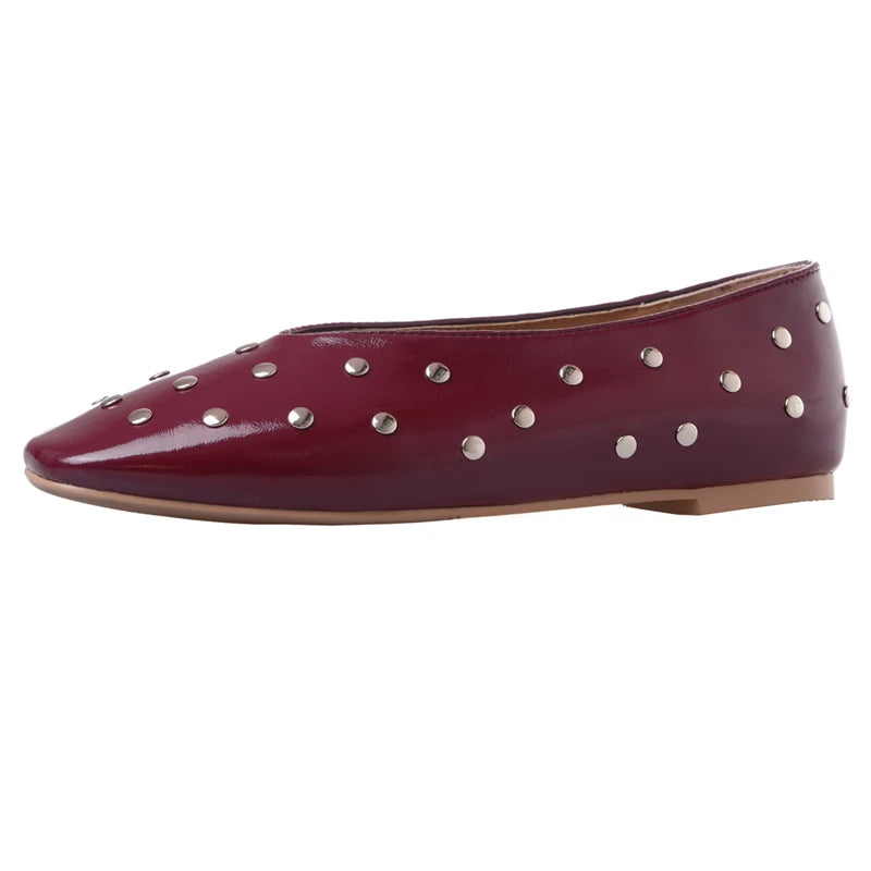 MORAZORA Ballerines Rivets Bout Carré Slip-on – Loafers Femme Noir Rouge Tailles 34-43