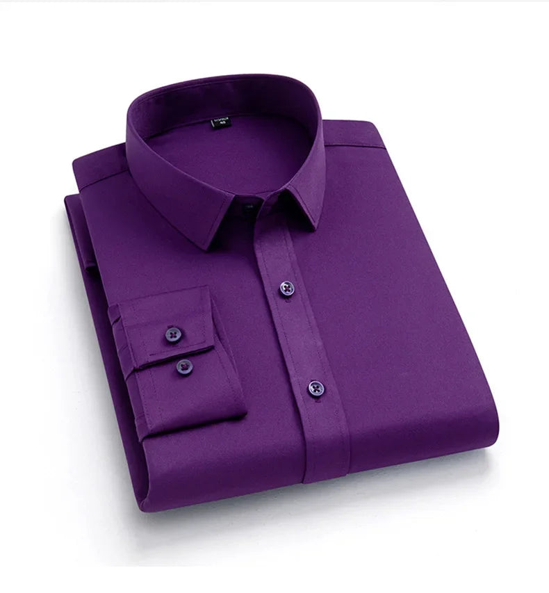 Chemise Homme Manches Longues Élastique Col Mao Sans Repassage – Tenue Professionnelle Business Dress Élégante | Mode Homme Premium
