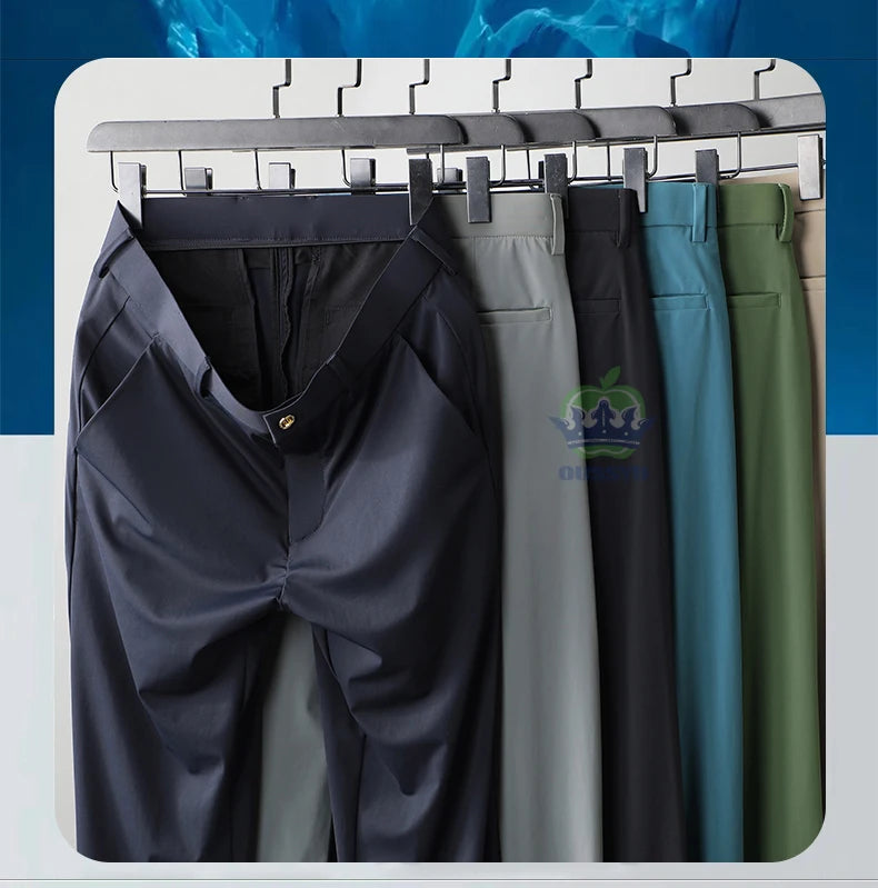 Pantalon Homme Soie de Glace Stretch Été Grande Taille – Ceinture Élastique Business Formel Jusqu'à 40 | Mode Homme Premium