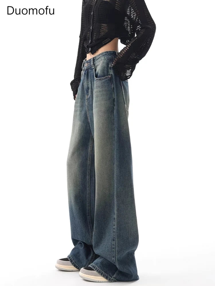 Jean Baggy Femme Taille Haute Boutons Vintage Style Américain Slim Casual Automne – Duomofu | Jean Chic Décontracté Mode