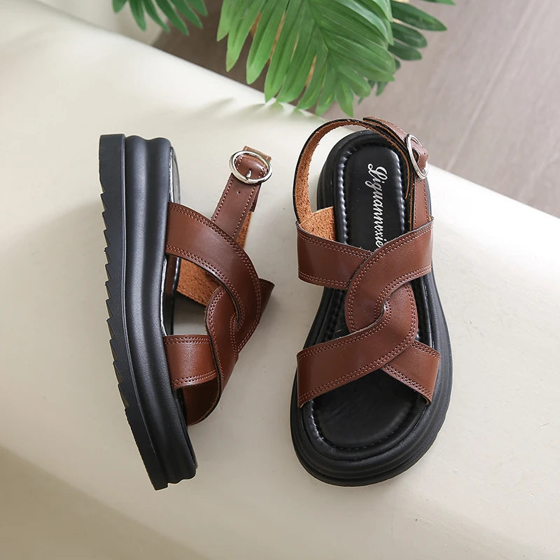 Sandales Romaines Baotou Talon Épais Femme 2025 – Boucle Respirantes Anti-Glisse