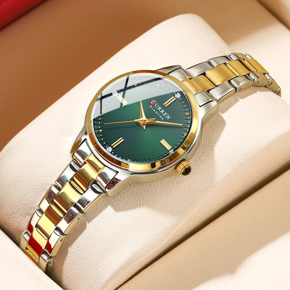 Montre Femme Luxe CURREN Dorée Quartz Acier Inoxydable – Étanche Élégante Minimaliste