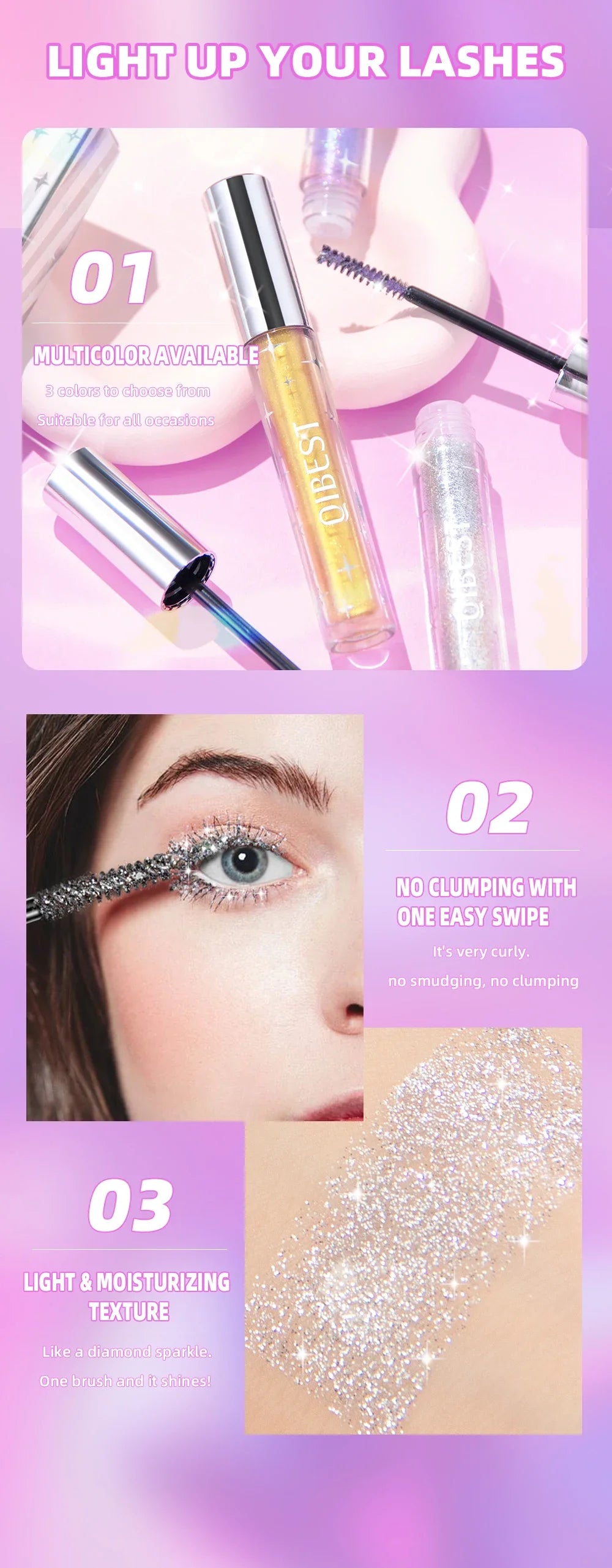 Mascara Diamond Galaxy Paillettes Glitter – Waterproof Longue Tenue Courbe & Volume | Shimmer Maquillage Cils