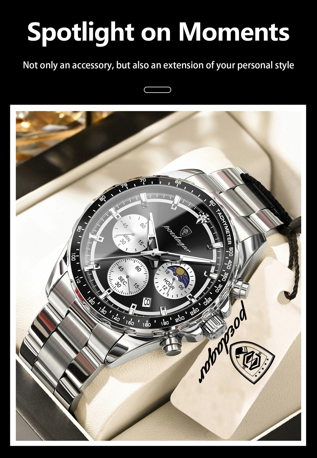 Montre Homme POEDAGAR Business Quartz Chronographe – Acier Lumineux Étanche Date Fashion