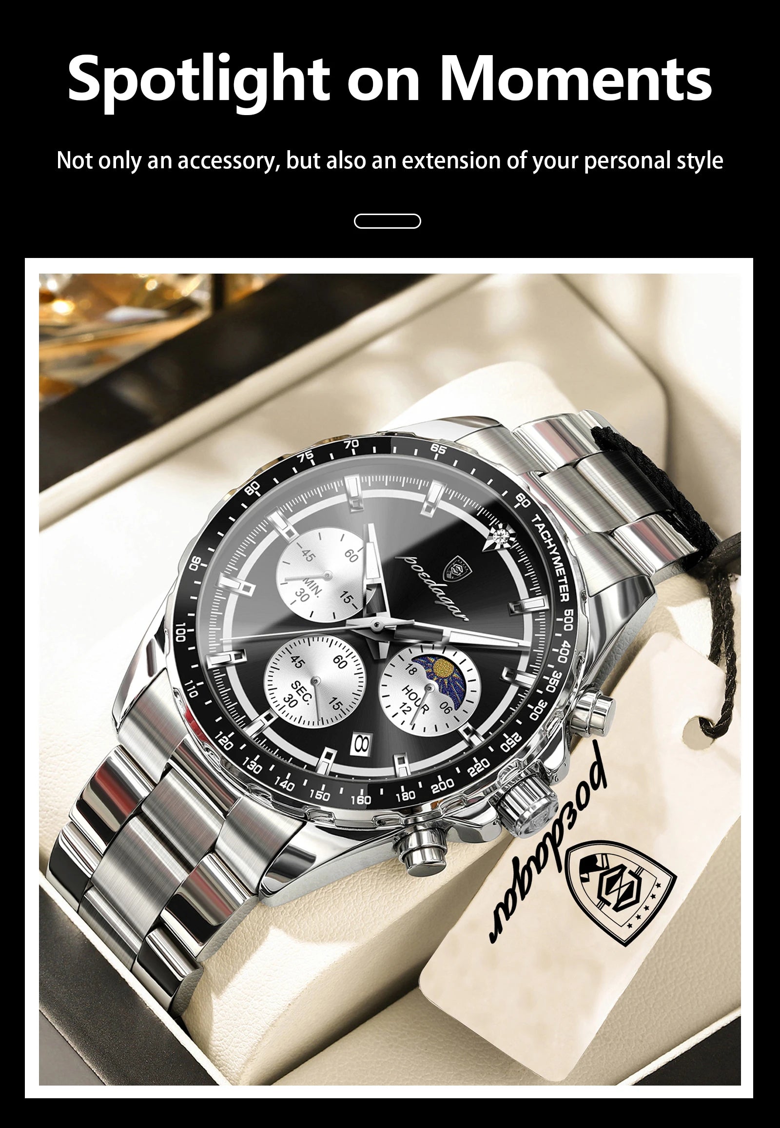 Montre Homme POEDAGAR Business Quartz Chronographe – Acier Lumineux Étanche Date Fashion
