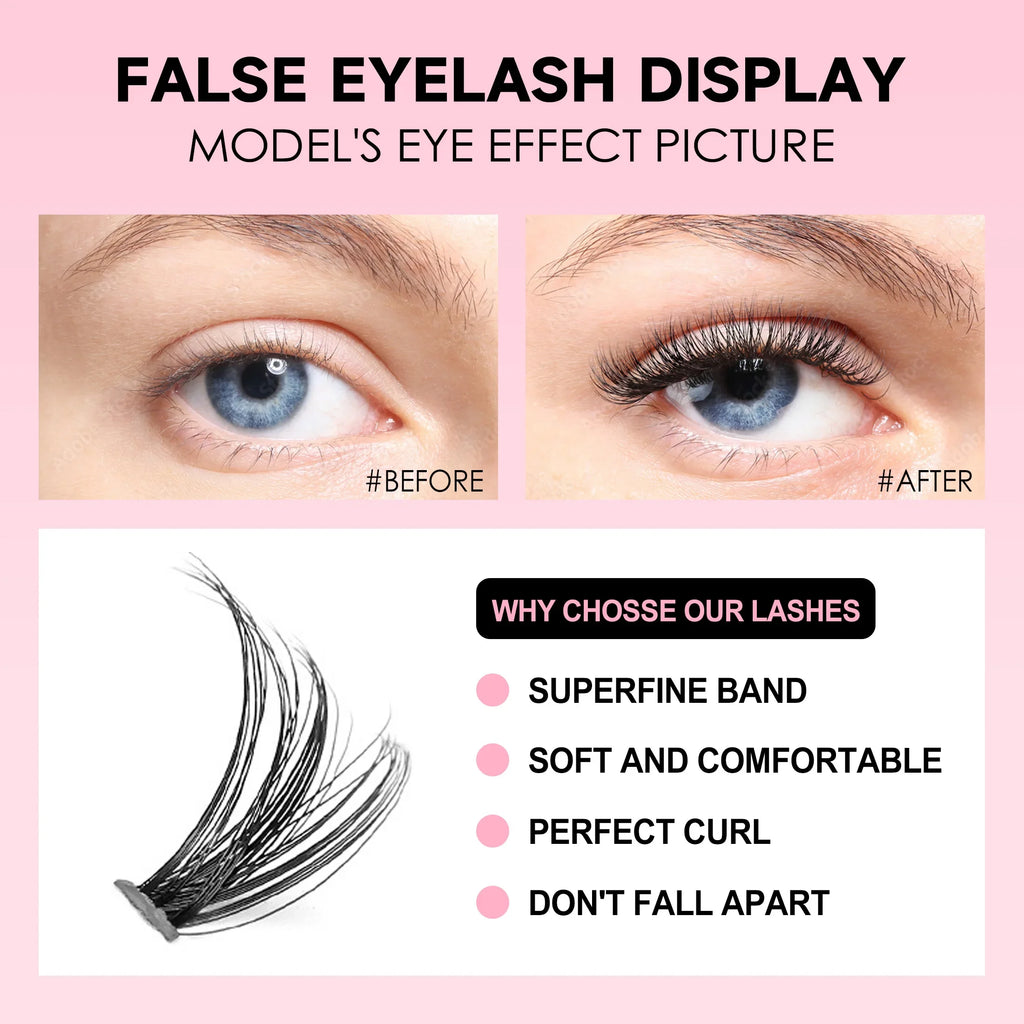 Kit Extension Cils DIY 200 Pcs – Clusters Lash Bond & Seal | Outils Collage Cils Accessoires Maquillage