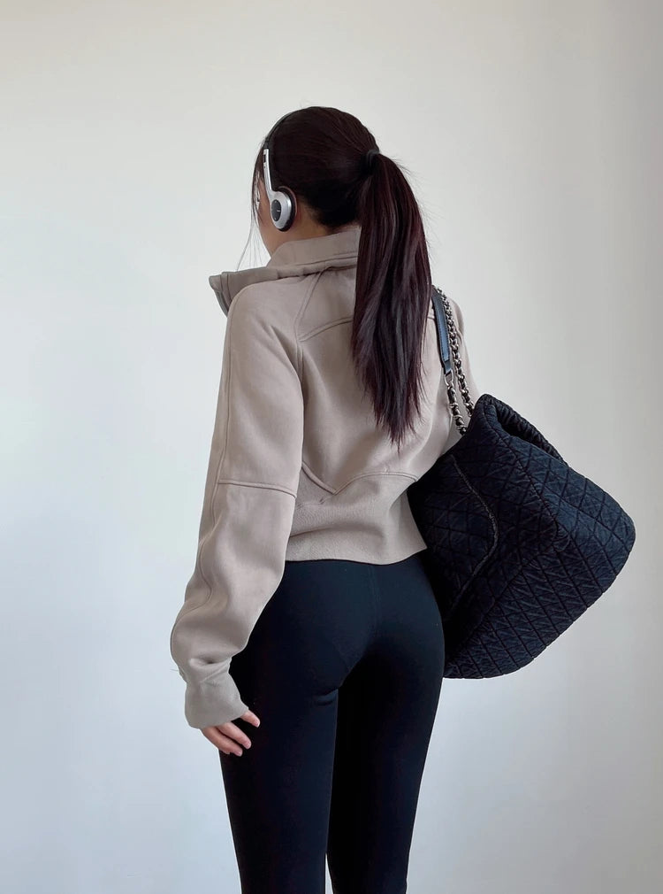 Sweat Femme Oversize Zip Polaire – Hoodie Streetwear Chaud Casual Rose Blanc