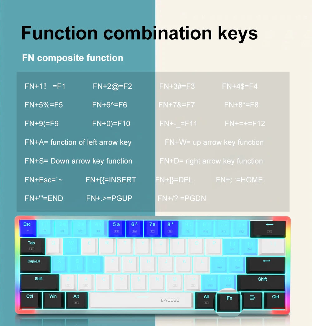 E-YOOSO Z11T Clavier Gaming Mécanique USB – Switch Bleu/Rouge 61 Touches | Russe, Brésilien, Portugais