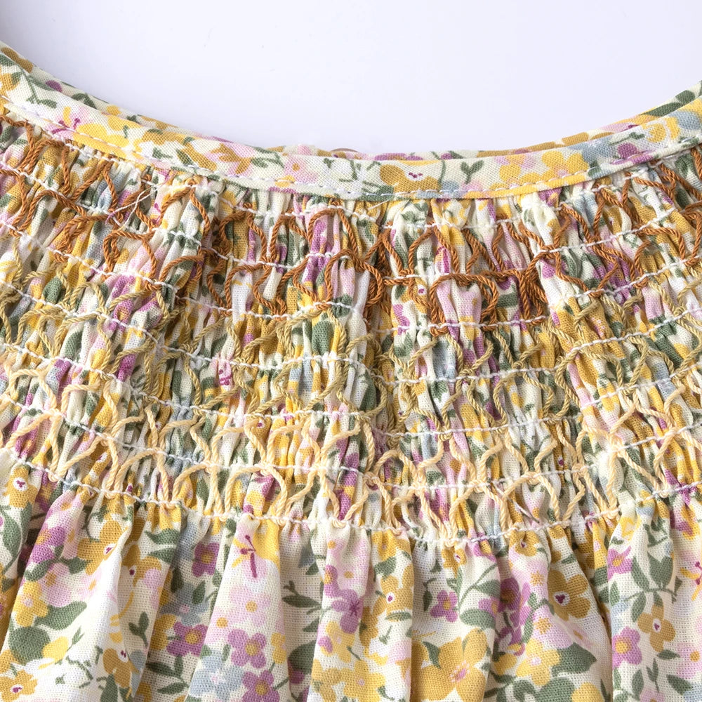 Robe Été Fille Fleurie Smockée Manches Volantes – Tenue Quotidienne Adorable 1-6 Ans