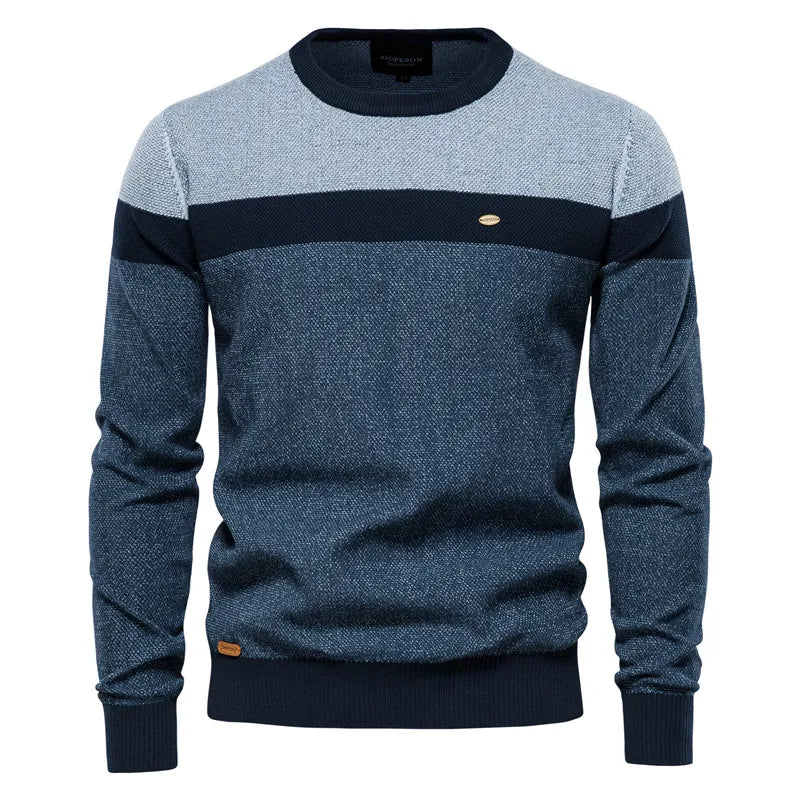Pull Homme Coton Bicolore Col Rond – Pullover Tricoté Casual Chaud Qualité Premium Hiver | Mode Homme Premium