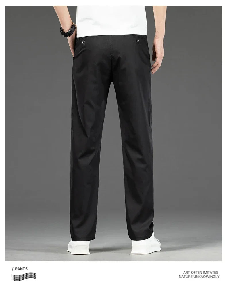 Pantalon Homme Bambou Été Slim Stretch – Léger Business Casual Formel Droit | Noir Gris Kaki | Mode Homme Premium