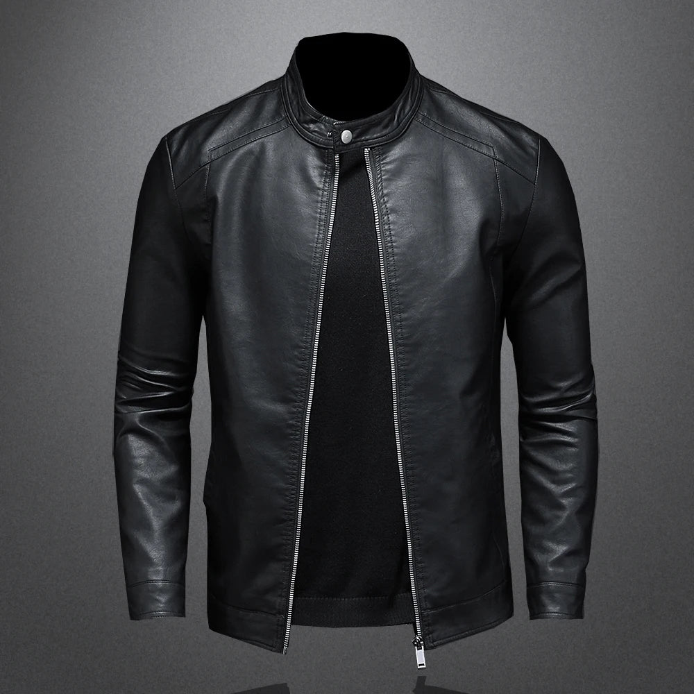 Herren-PU-Lederjacke, schmal geschnitten, Stehkragen, Motorrad, Biker, modisch, leger, Frühling, Herbst, elegant, trendig, robust – Premium Biker Motorrad Lederjacke | Premium Biker Motorrad Mode für Herren