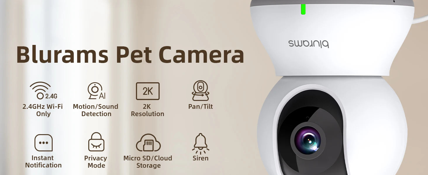 Blurams 2K 360° PTZ WLAN-Innenkamera – Überwachung von Haustieren und Zuhause, Nachtsicht, 2-Wege-Audio, Mobile App | Sicherheit