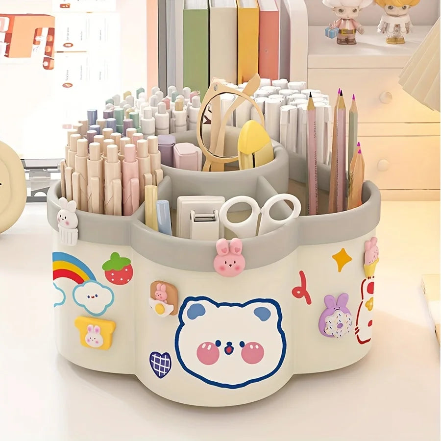 Porte-Stylos 360° Rotatif Multifonction – Organisateur Bureau Maquillage Papeterie Étudiant