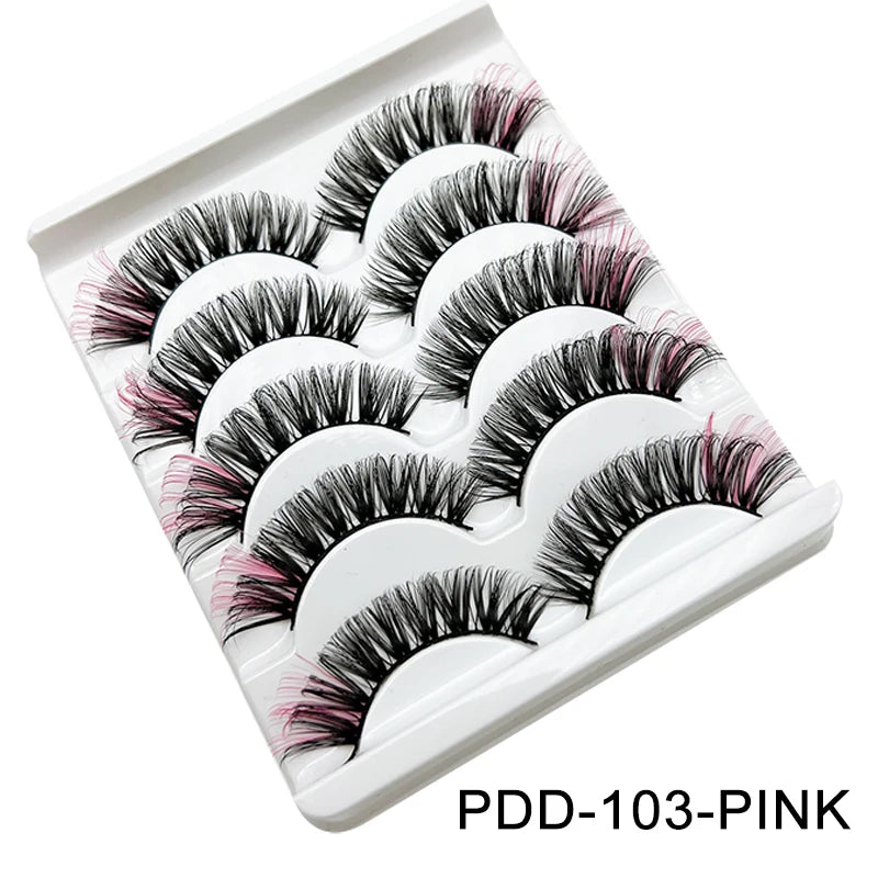 Faux Cils 3D Mink Colorés – Lot 5 Paires Fluffy | Rose, Bleu, Rouge | Maquillage Festif
