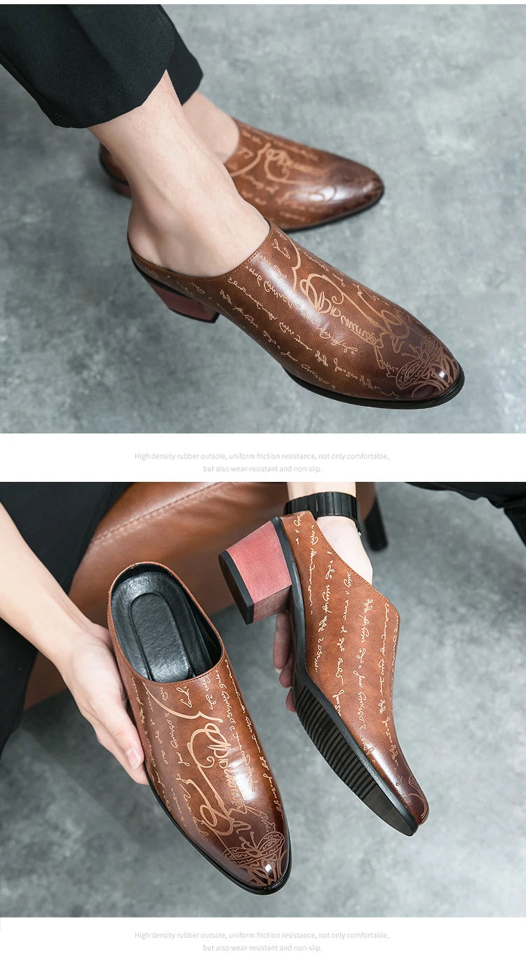 Mules Homme British Style Pointed Leather Rehaussantes – Dress Casual Cérémonial Été