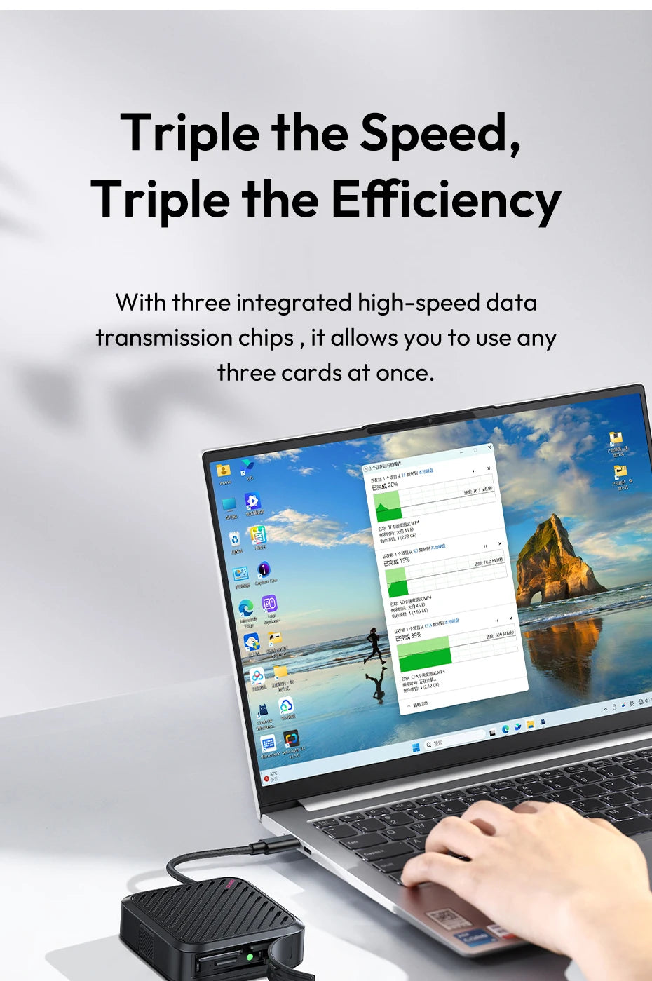 Ulanzi CRC10 Lecteur de Cartes 3 en 1 – CFast/SD/TF 13 Emplacements | USB3.2 Gen2 Transfert Ultra-Rapide