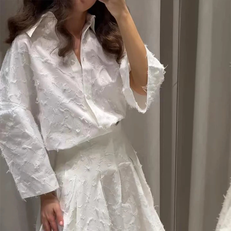 Ensemble 2 Pièces Femme - Chemise Boutons À Franges & Jupe Plissée Zippée | Urban Lady