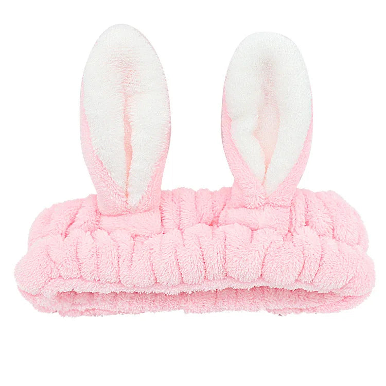 Bandeau Maquillage Oreilles de Lapin Coral Fleece – Élastique Doux | Soin Visage & Coiffure Fille
