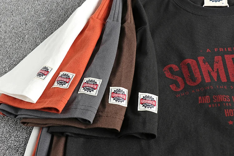 T-Shirt Homme Été Style Américain Rétro Manches Courtes Col Rond Lettres Imprimées 100% Coton Washed Vintage Loose Casual – Tee Streetwear Tendance | Mode Homme Premium