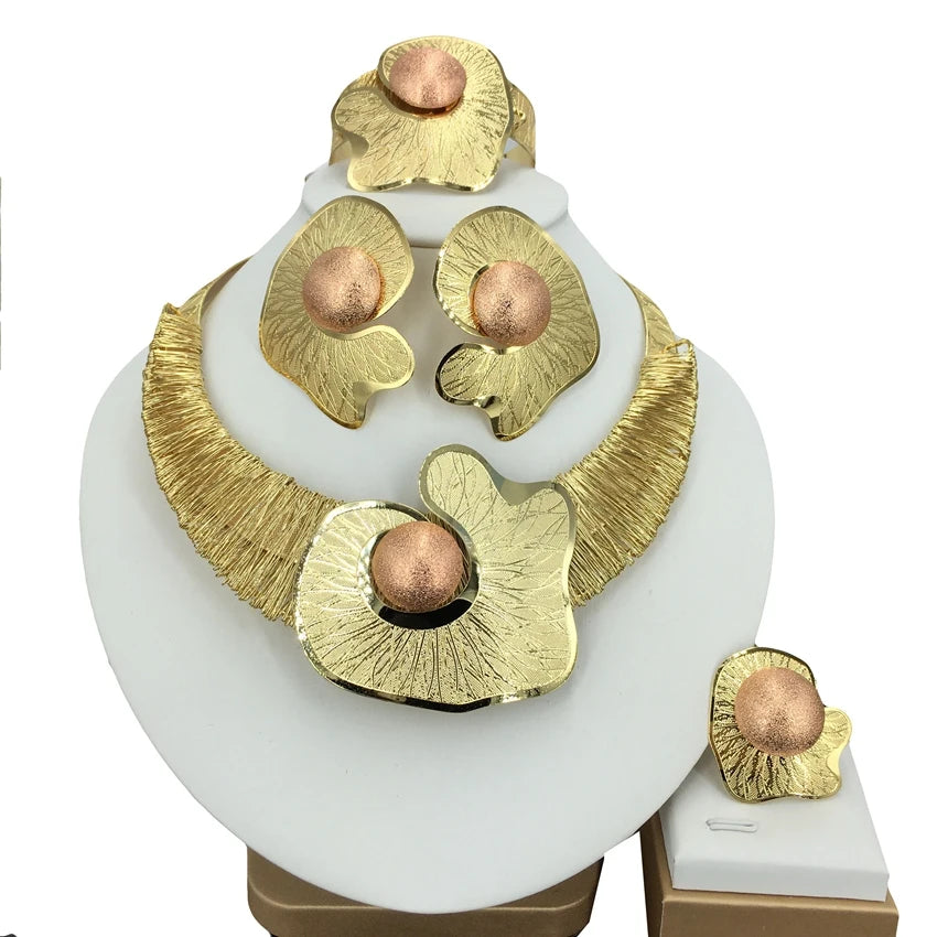 Parure Bijoux Plaqué Or Style Dubai & Africain – Collier Cuivre Ajouré Luxe | Set Bijoux Femme Cérémonie, Mariage & Soirée Premium