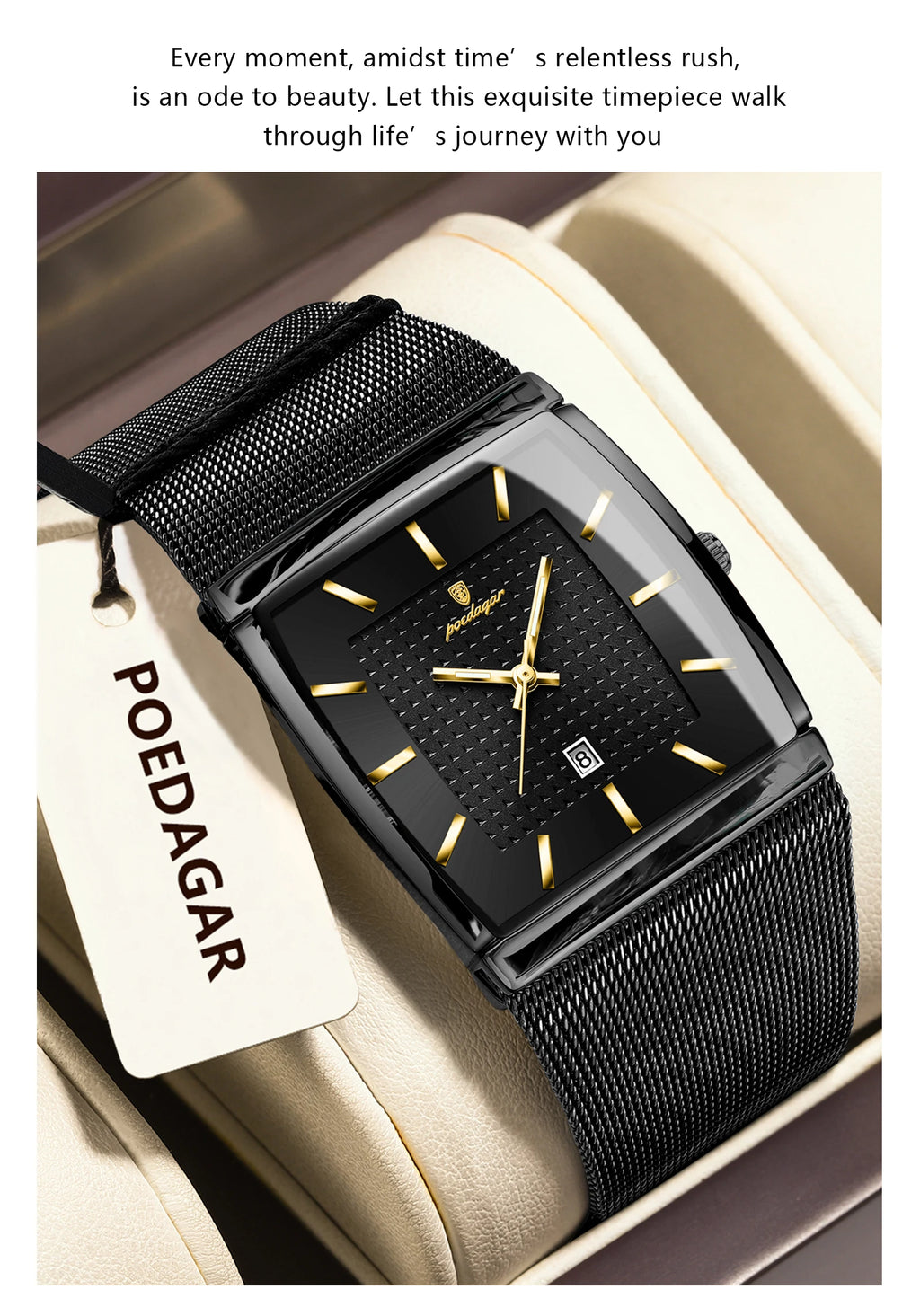 Montre Homme Luxe POEDAGAR Maille Acier Inoxydable Lumineux Date Quartz – Étanche Élégante