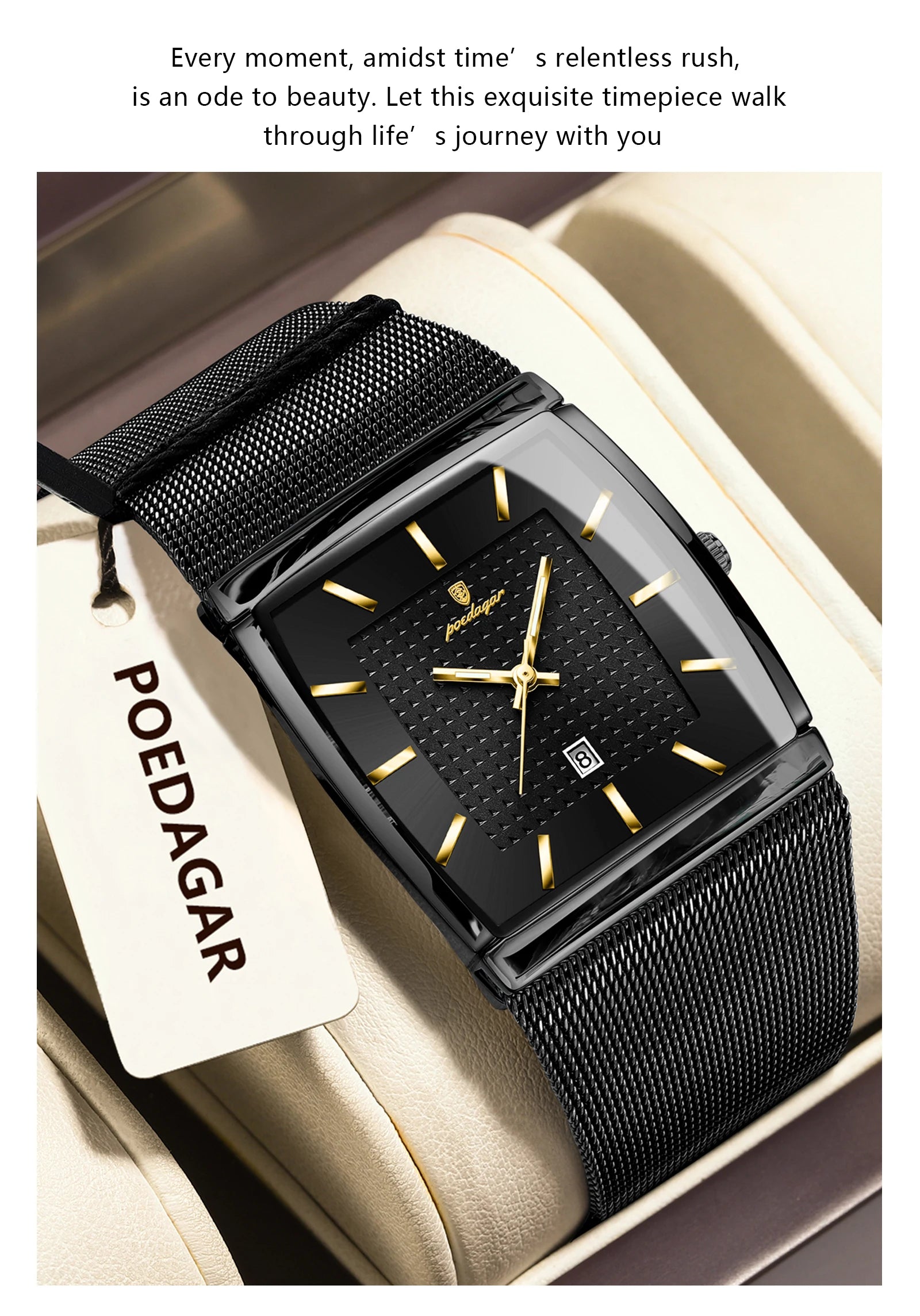 Montre Homme Luxe POEDAGAR Maille Acier Inoxydable Lumineux Date Quartz – Étanche Élégante