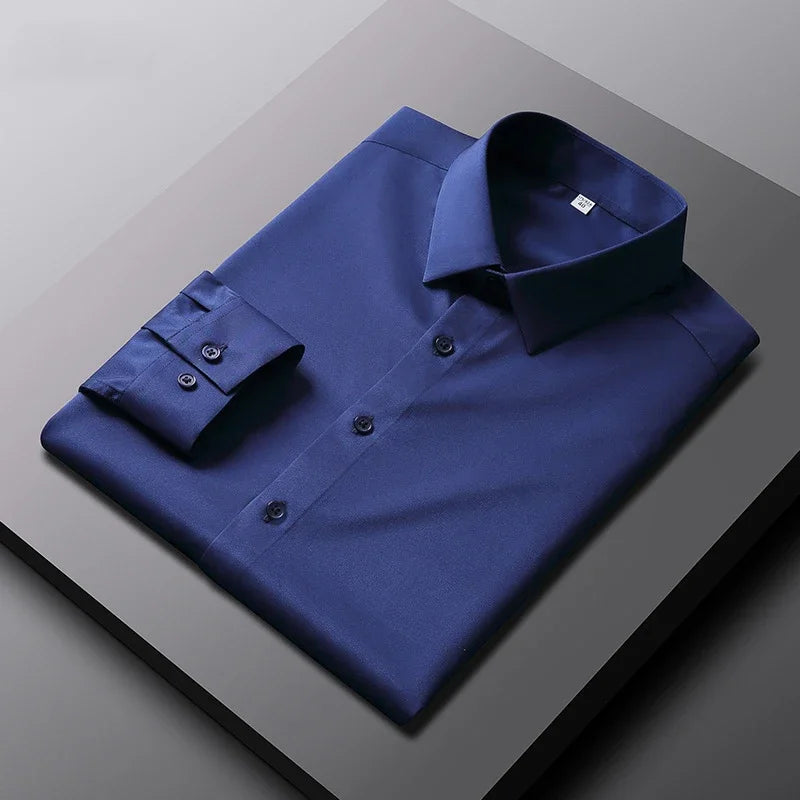 Chemise Homme Manches Longues Couleur Unie – Infroissable Anti-Plis Business Casual Élégante | Mode Homme Premium