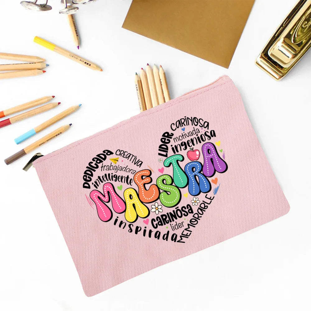 Trousse Maquillage Maestra Imprimé Coeur Espagnol – Organisateur Voyage & Crayon | Cadeau Enseignante
