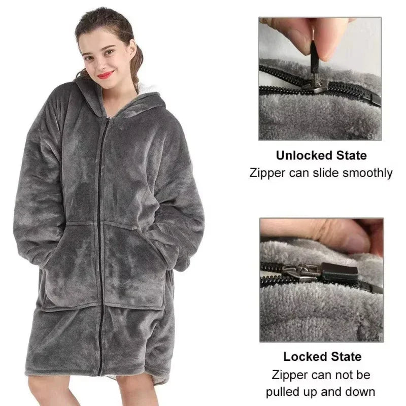 Hoodie Couverture Oversize Zip Avant – Polaire Deluxe Manches Confortables Poche Profonde Hiver