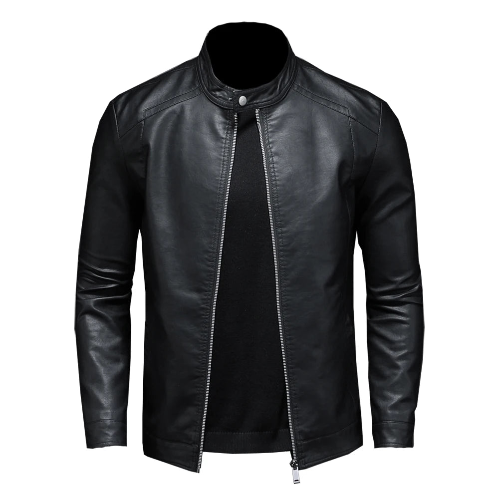Herren-PU-Lederjacke, schmal geschnitten, Stehkragen, Motorrad, Biker, modisch, leger, Frühling, Herbst, elegant, trendig, robust – Premium Biker Motorrad Lederjacke | Premium Biker Motorrad Mode für Herren