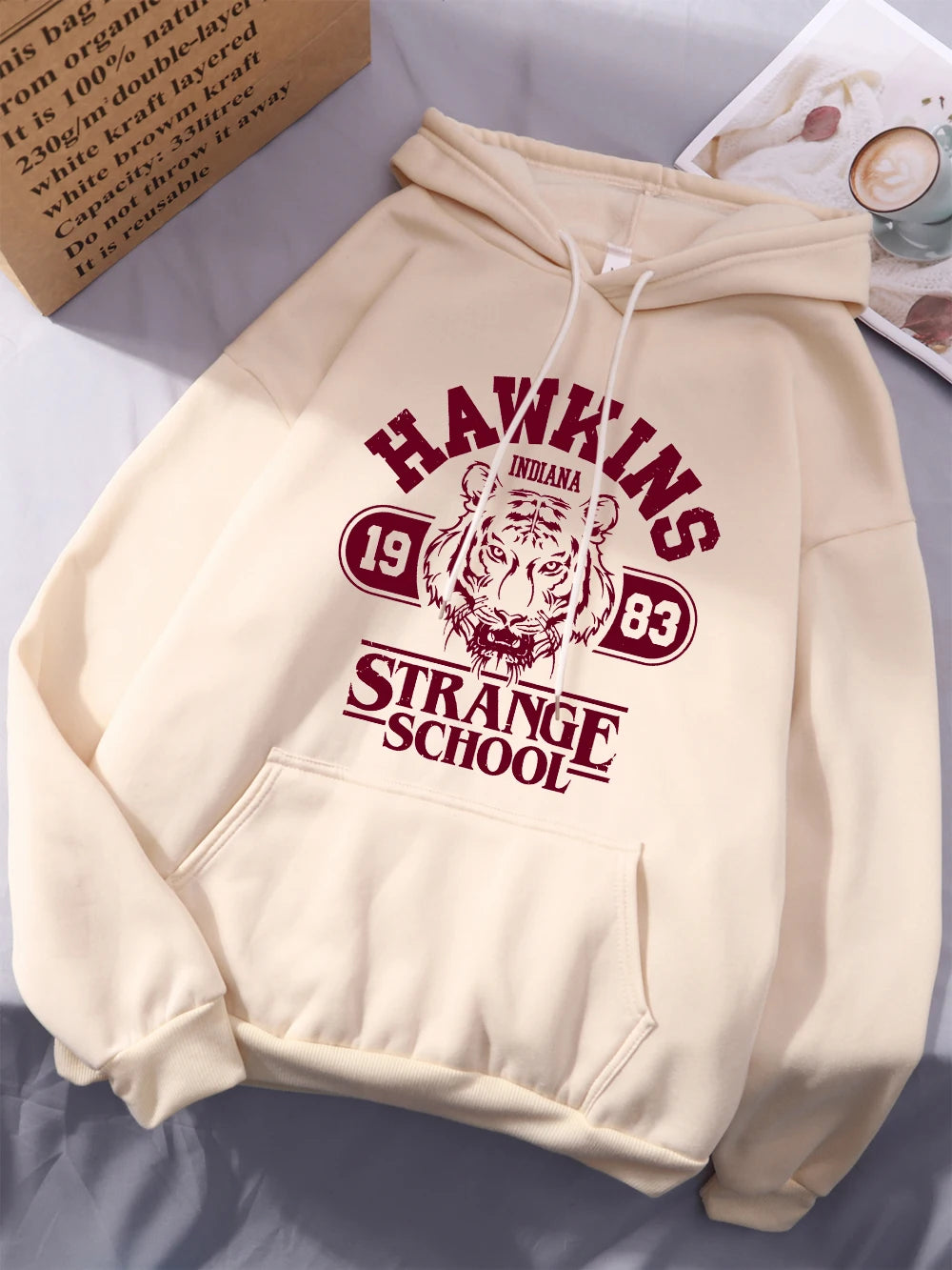 Sweat À Capuche Femme Hawkins Strange School 1983 Polaire Chaud Ample Poche – Streetwear | Hiver