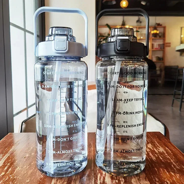 Gourde Sport 2L avec Paille & Marqueur Horaire – Grande Capacité | Hydratation Optimale Fitness, Gym & Outdoor | Portable