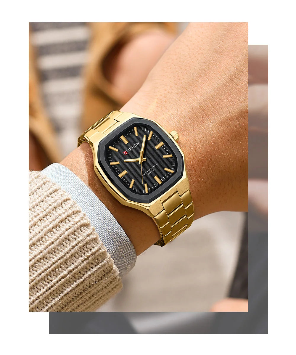 Montre Homme CURREN Business Carré Quartz – Acier Inoxydable Lumineux Étanche Classique