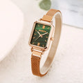 Montre Femme Luxe Carrée Quartz Maille Magnétique Or Rose – Cadran Vert Élégante Minimaliste