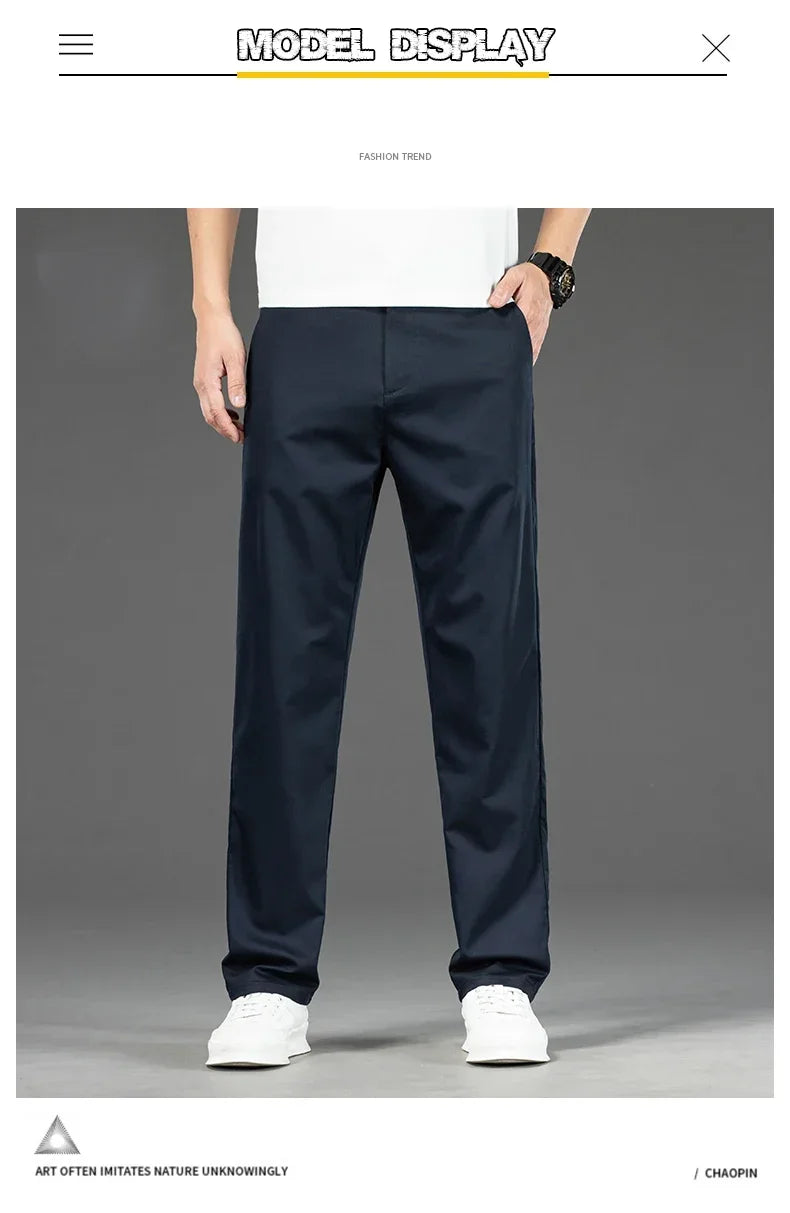 Pantalon Homme Bambou Été Slim Stretch – Léger Business Casual Formel Droit | Noir Gris Kaki | Mode Homme Premium