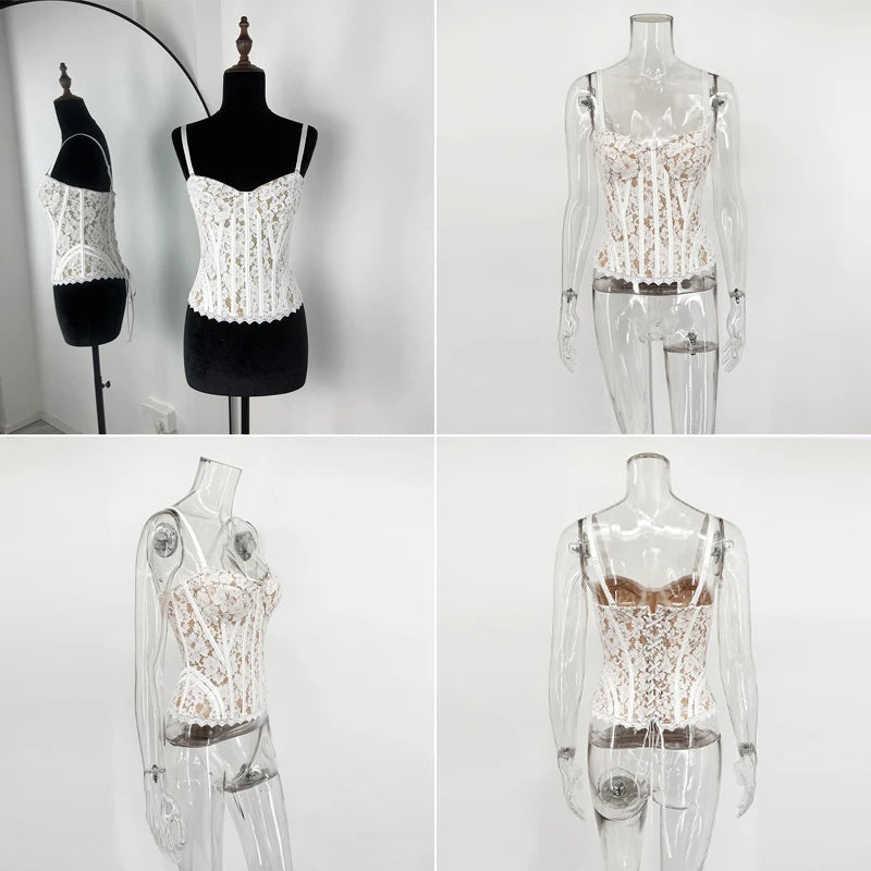 Caraco Femme Été Imprimé Dentelle Patchwork Sans Manches Laçage – Streetwear Sexy Hot Girl & Soirée